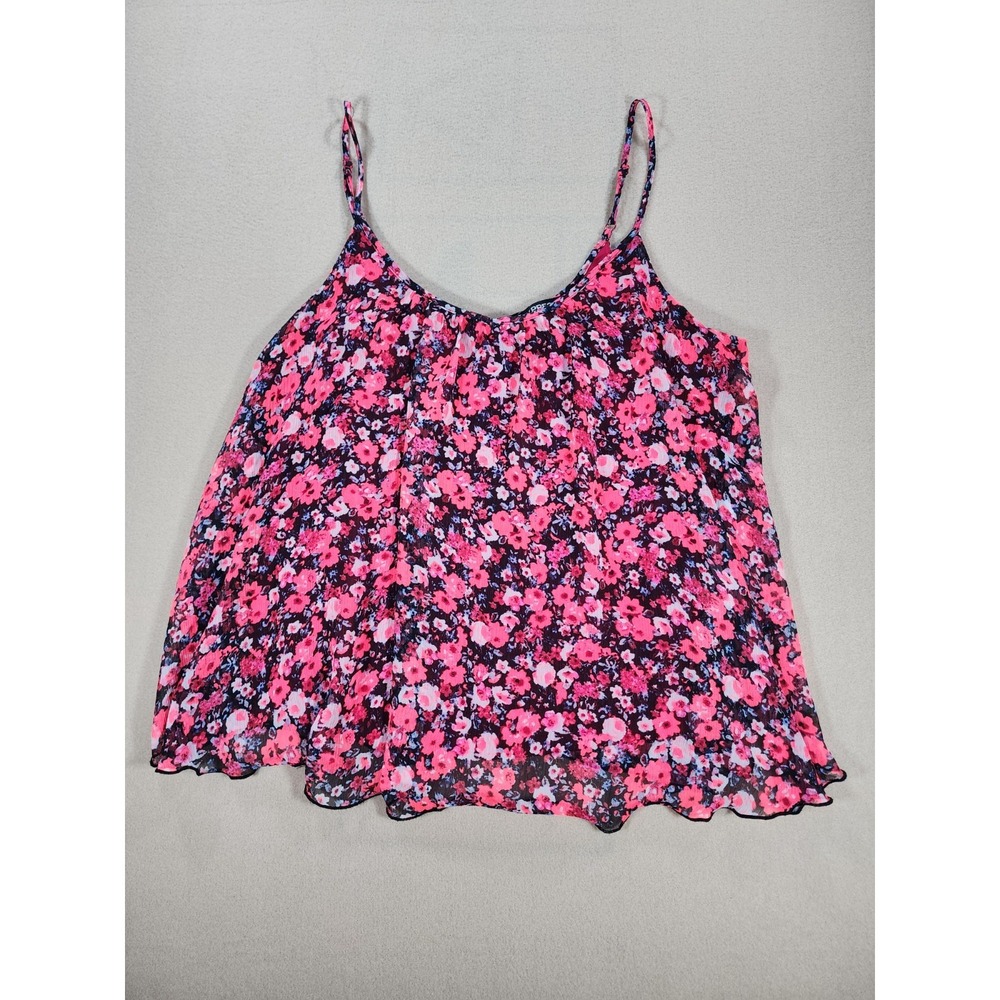 Express Black Pink Floral Flowy Camisole Tank Top Large Y2K Revival Babydoll
